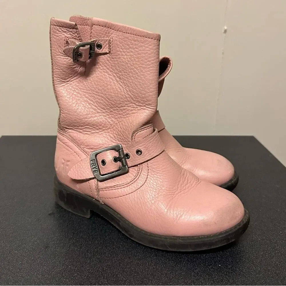 Girls Frye Youth Engineer Boot Pink Leather Biker Pull On Bootie Size 12.5 Girls